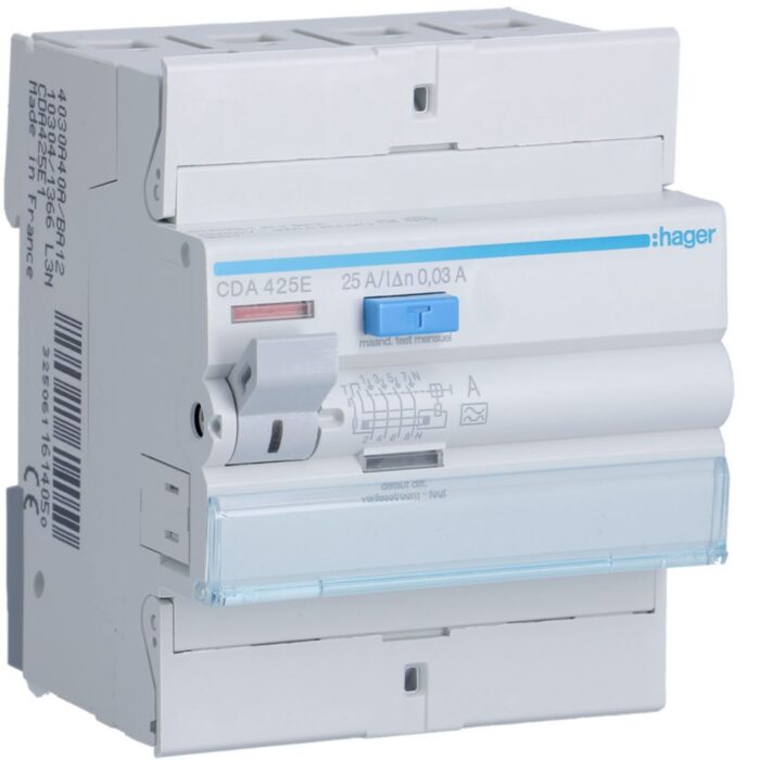 Disjoncteur Interrupteur différentiel 4P 25A 30mA type A   (ref:CDA425E) – Image 1