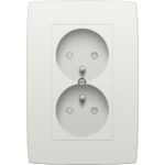 Prise de courant double + plaque, vertical broche de terre et sécurité, blanc (ref:101-67700)