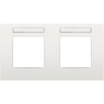 Plaque de recouvrement (71mm) double horizontal, porte-étiquette transp., blanc (ref:120-76802)