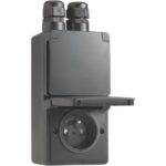 Hydro double prise murale 16A 250V verticale 2 entrée M20 par le haut, noir (ref:761-37730)