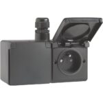 Hydro double prise murale 16A 250V horizontale 1 entrée M20 par le haut, noir (ref:761-37748)