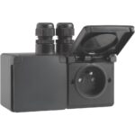 Hydro double prise murale 16A 250V horizontale 2 entrée M20 par le haut, noir (ref:761-37749)