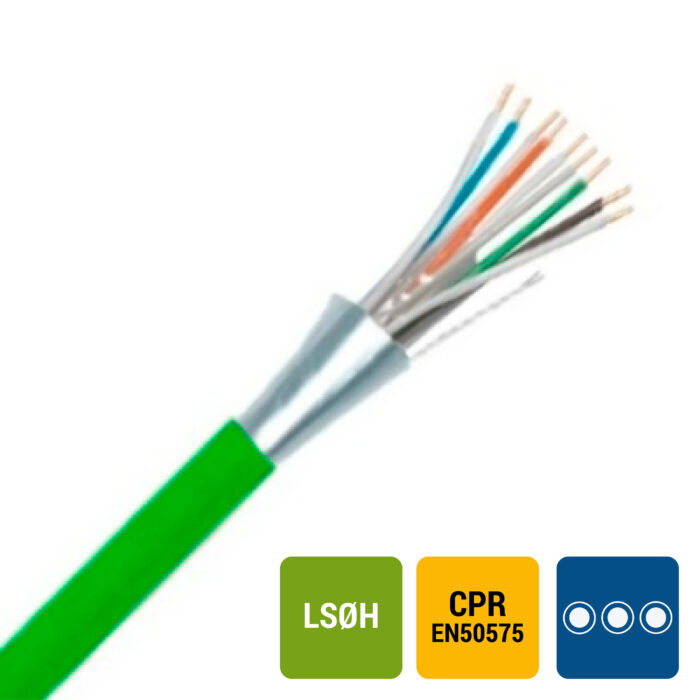 TGGF téléphonie LS0H blindage global intérieur 150V Cca s1d2a1 vert 4X2X0,8mm² (1000m) (ref:TGGF-4P0,8-CCA B 1000) – Image 1