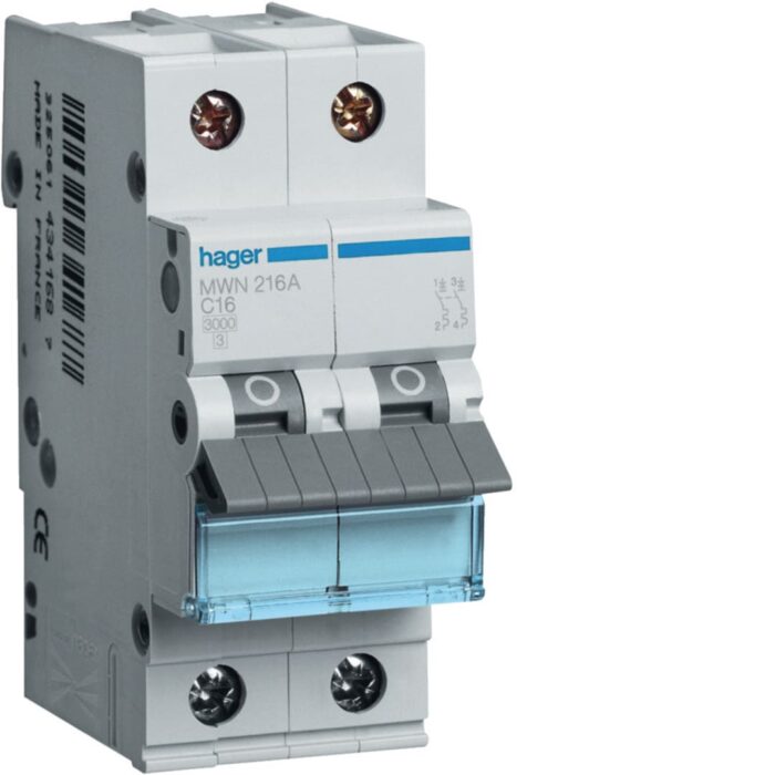 Disjoncteur 3kA - C - 2P - 16A - 2M   (ref:MWN216) – Image 1