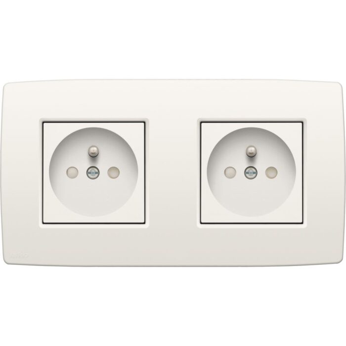 Prise de courant double + plaque, horizontal broche de terre et sécurité, blanc (ref:101-66602) – Image 1