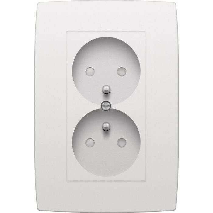 Prise de courant double + plaque, vertical broche de terre et sécurité, blanc (ref:101-67700) – Image 1