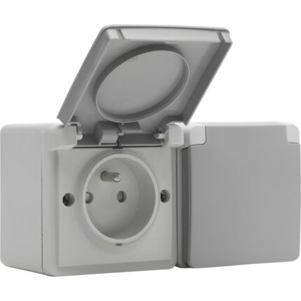 New Hydro double prise murale 16A 250V horizontale 1x2 entrées M20 par le haut (ref:700-37749)